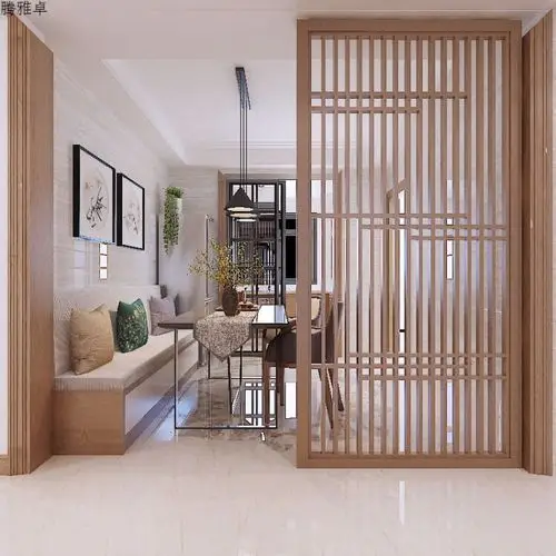 现代北欧简约新中式入户屏风客厅餐厅门玄关栅栏座屏隔断装饰实木