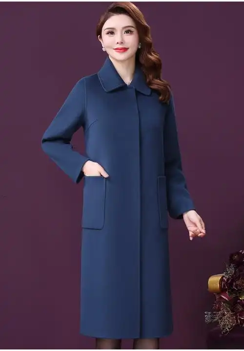 王小鸭双面呢大衣中长款冬季新款女山羊绒宽松羊毛韩版呢外套蓝色2xl