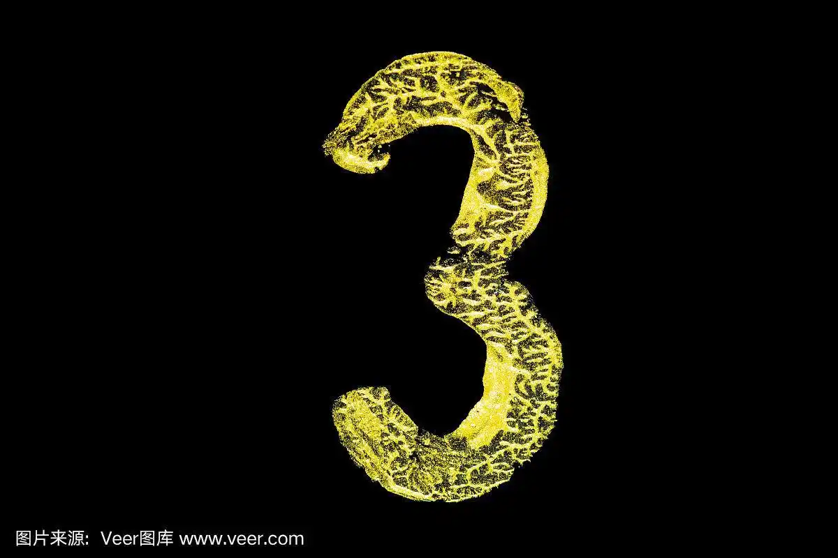 金色数字3孤立在黑色背景上