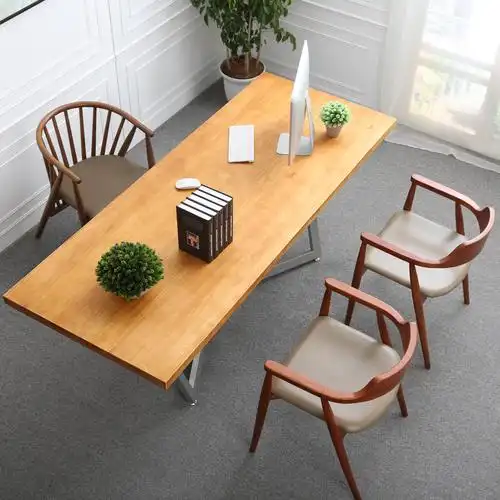 美式乡村 复古松木电脑桌 创意铁艺长桌 多功能实木会议咖啡桌