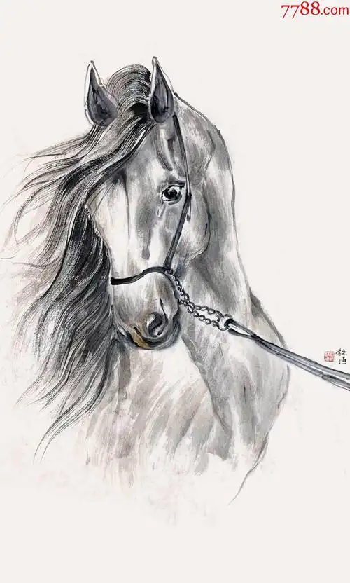 水墨马头取自画家本人终身保真刘铢垣西安美院硕士水墨画中国画4