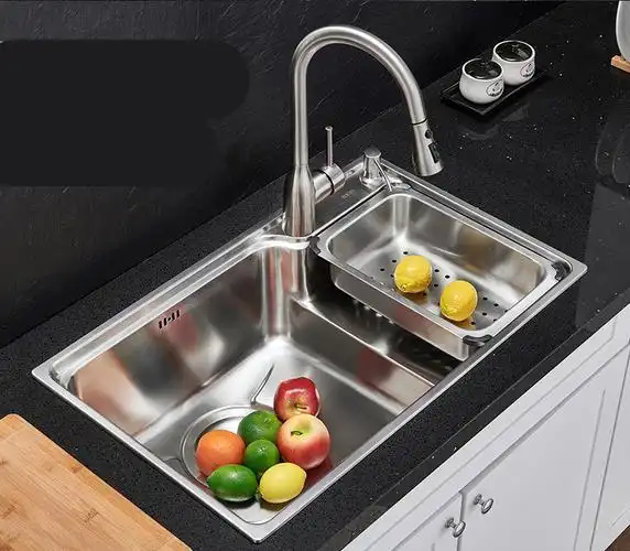 厨房304不锈钢水槽套餐大单槽家用洗菜盆阶梯式高低洗碗池台下盆 7546