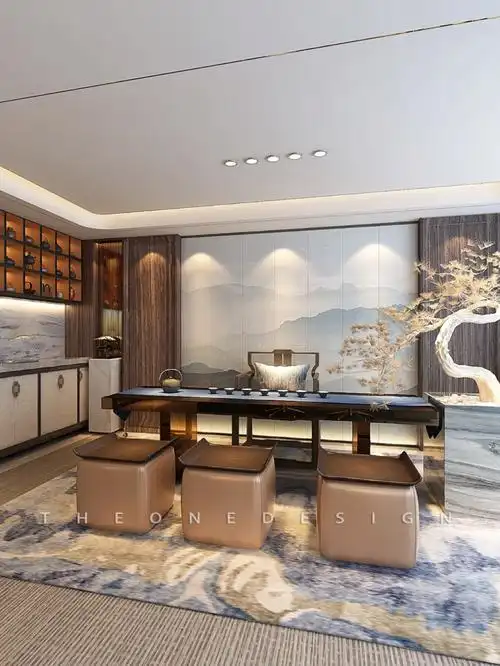 36款写字楼董事长办公室新中式茶室设计案例