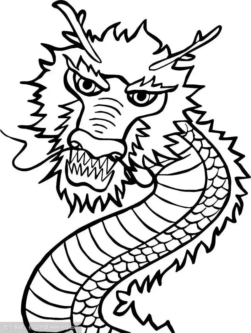 手绘风格 中国龙黑白线条矢量插画