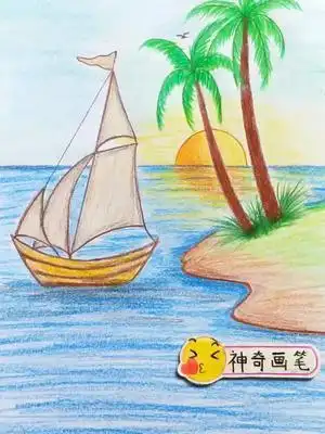 彩铅教你画风景夕阳下的海边零基础易学想要看彩铅画的宝宝可以学起来