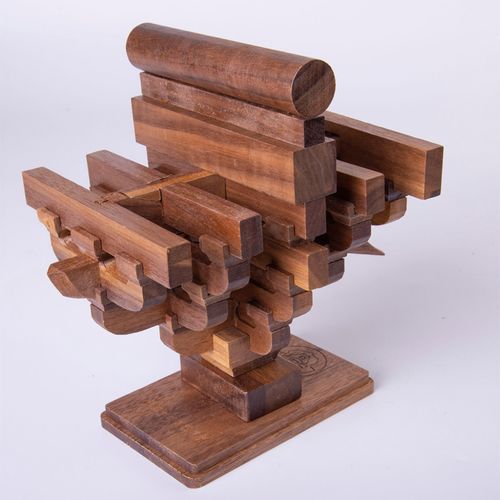 中式古建筑手工斗拱榫卯积木胡桃实木木制拼装塑料积木