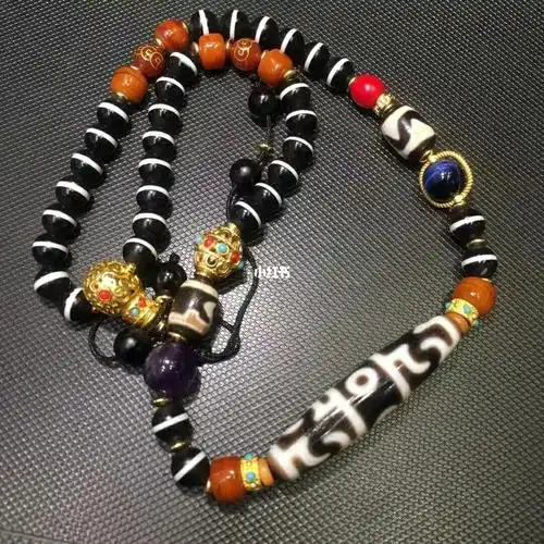 精美古法工艺莲师法器天珠项链品相完美线