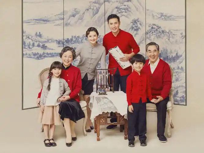 全家福亲子照民国风工笔画