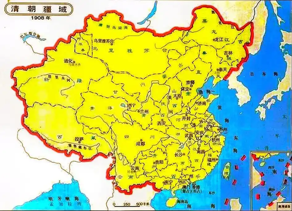 两张不同的清朝版图,左边的是清朝前期,右边的是清朝后期,两张 - 抖音