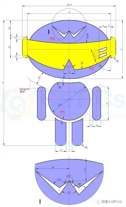【趣味练习】cad绘制"小机器人"图案,必须保存练习!
