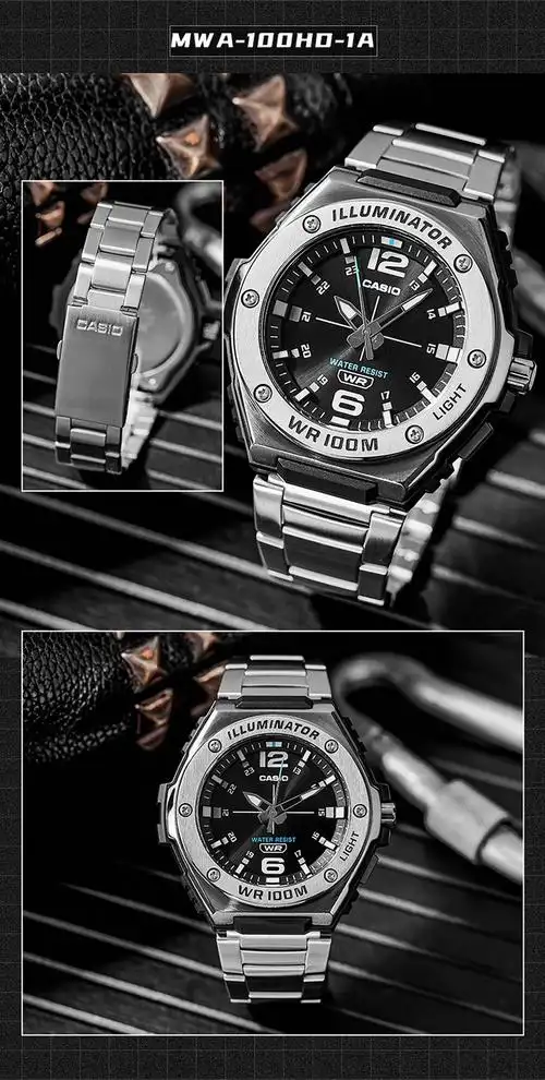 卡西欧(casio)男表商务休闲时尚皮带防水石英表 学生运动手表 mcw-100