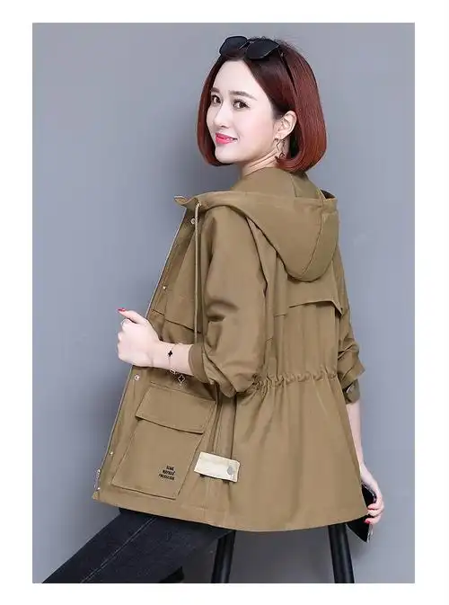 新款韩版休闲宽松显瘦风衣外套小个子连帽薄工装短款风衣上衣大码夹克