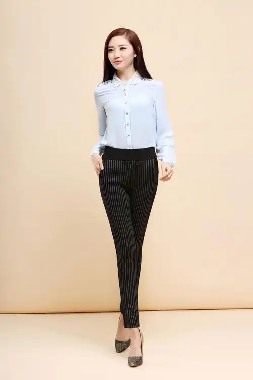 新款哥弟面料条纹休闲长裤小直筒裤修身小脚裤厂家直批