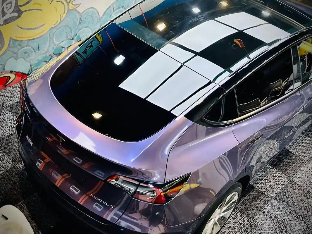 特斯拉modely改色pet灰紫罗兰