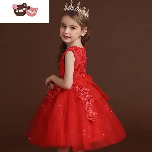 光女童连衣裙夏儿童白色蓬蓬纱裙花童婚礼小女孩礼服裙子夏款公主裙