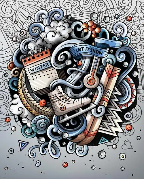卡通手绘涂鸦冬季海报设计模板图片