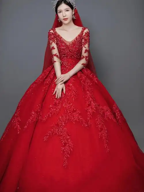 红色婚纱