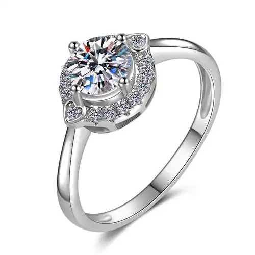 s925银桃心圆方包戒指时尚爱心圆形镶钻戒环潮流抖音同款四爪钻戒