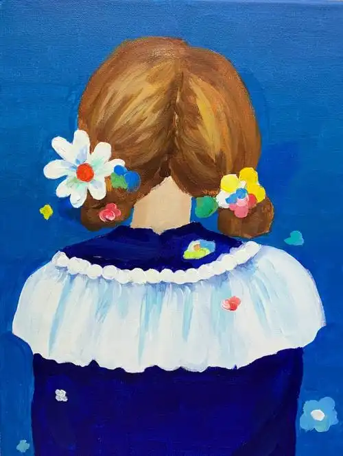 丙烯画临摹少女的背影零基础油画丙烯画