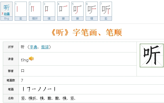 展开全部 请看听话的听的笔画