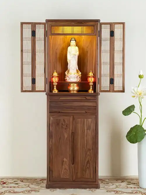 南天门北美黑胡桃48-68现代立柜带门佛龛供台家用财神爷供奉佛桌