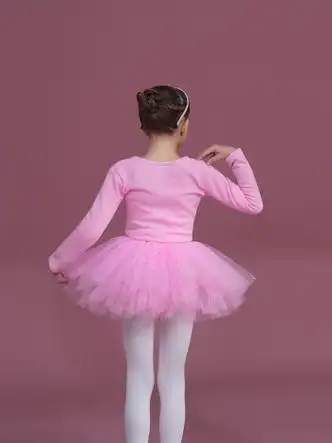 宾娜诗binnashi三件套儿童舞蹈服冬季长袖加绒加厚女童练舞衣粉色开档