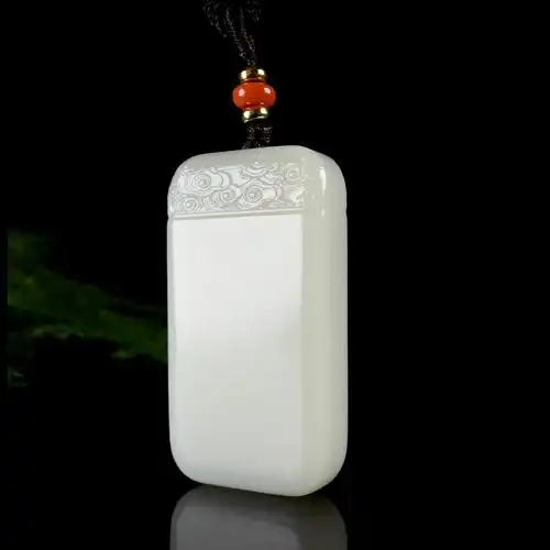 批发和田玉羊脂玉白玉云纹玉牌子吊坠 云纹无事牌 挂件真玉带证书