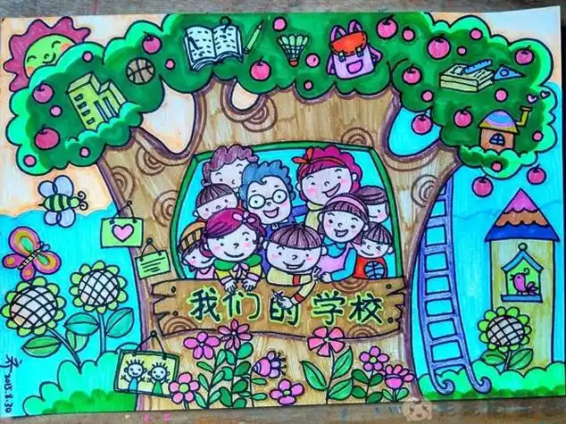 校园生活儿童画图片 - 毛毛简笔画