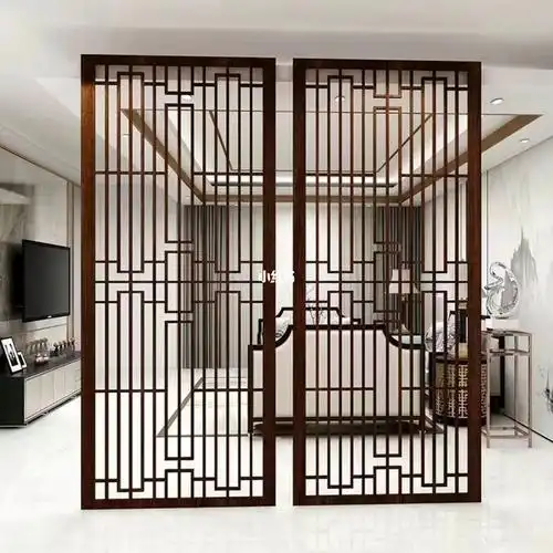 新中式入户门客厅楼梯别墅不锈钢屏风隔断