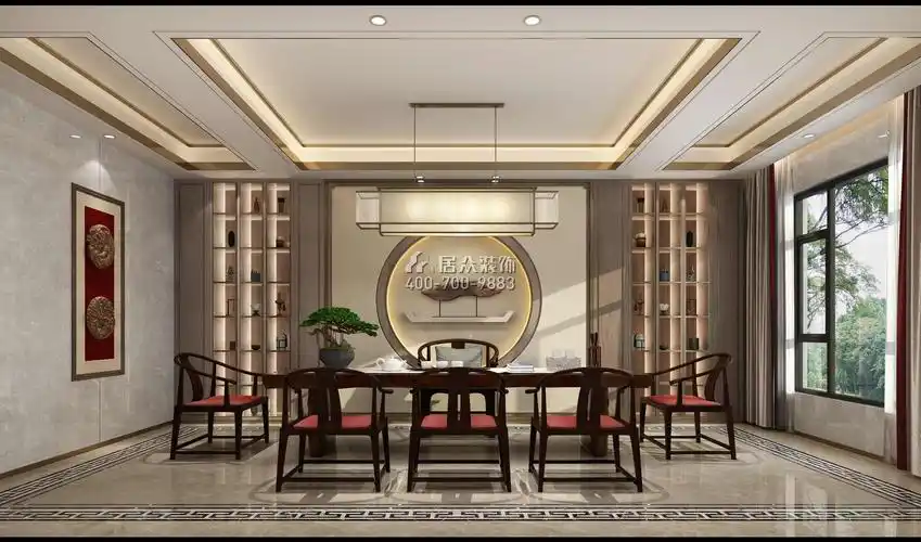 中信森林湖1100平方米中式风格别墅户型茶室装修效果图