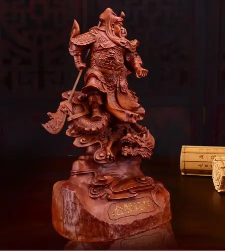大号中式仿木降龙关公绒沙金大刀武财神关羽树脂工艺品电视柜摆件_5折