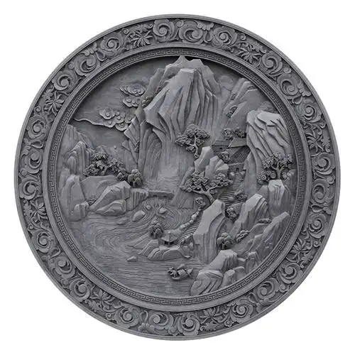 影壁墙装饰背景地砖照壁唐语高山流水图古建青砖砖雕仿古浮雕中式