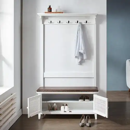 实木衣帽架落地门口换鞋凳鞋柜衣架一体家用穿鞋凳门厅卧室衣帽柜