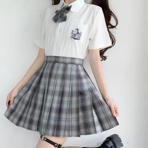 jk樱花正统格裙女学生制服闺蜜套装白色短袖学生校服
