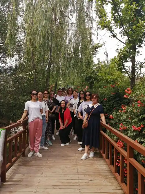 红花绿树小桥一片生机,姐妹们轻松怡然心情舒畅