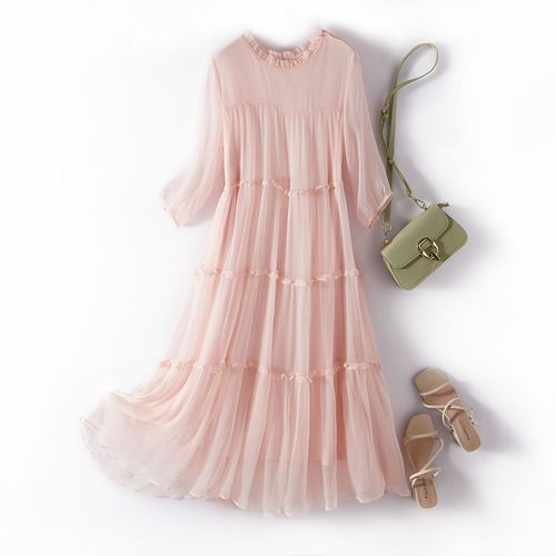 真丝连衣裙韩版优雅气质桑蚕丝中长款沙滩裙宽松版11036