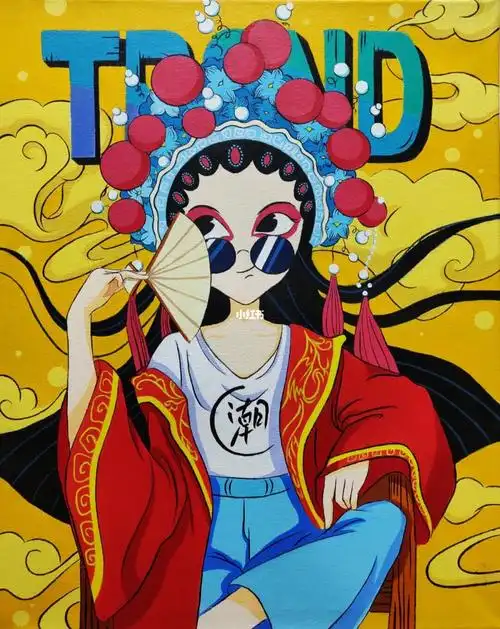 丙烯画860国潮女孩