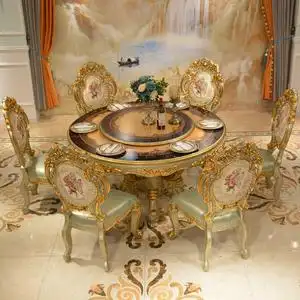 法式圆餐桌1.5米轻奢豪华别墅欧式餐桌椅一桌6椅8人餐台组合饭桌