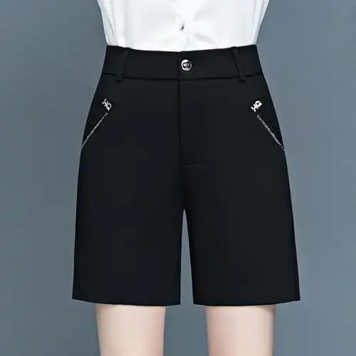 春款弹力宽松显瘦黑色大码西装休闲短裤女中年妈妈外穿打底五分裤