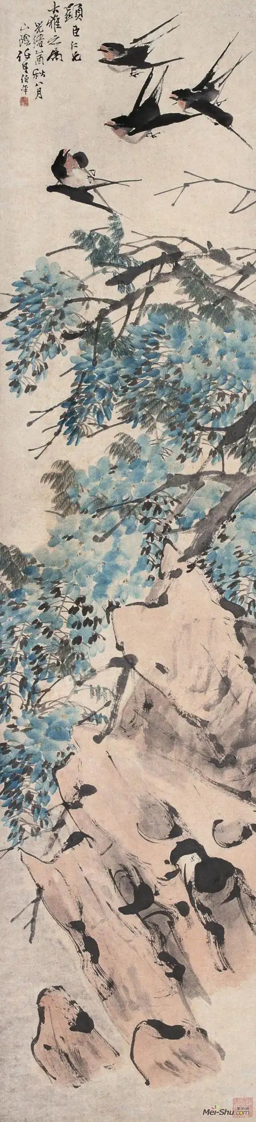 《紫藤燕子》 任伯年 1885年 133×30.6厘米