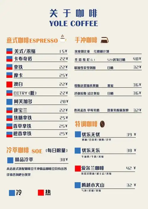 咖啡店菜单