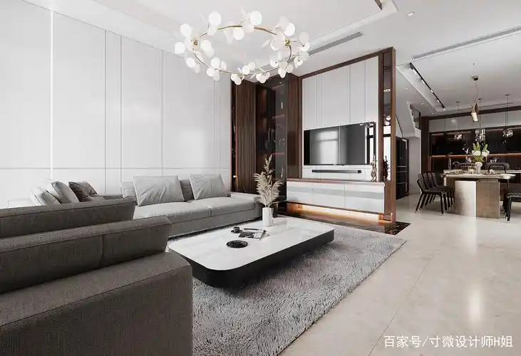 用柜体 电视墙来做客餐厅隔断,通常是用在横厅的设计,这样的设计,既