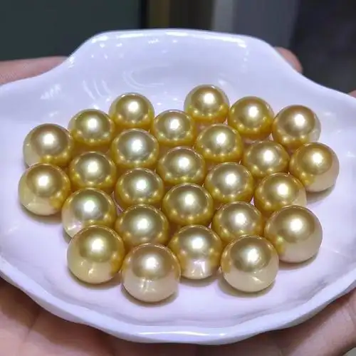 12-13mm南洋金珠海水珍珠几乎无瑕圆浓金散珠颗粒diy厂家批发