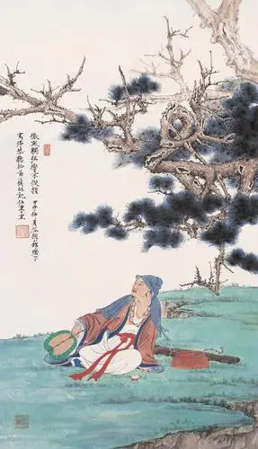 0007 2004年作 停琴听松图 镜心 设色纸本