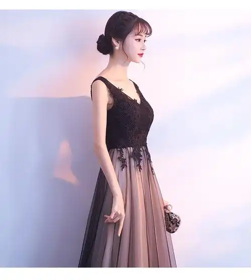 宴会黑色晚礼服2020新款夏季长款主持人礼服女大气修身显瘦连衣裙