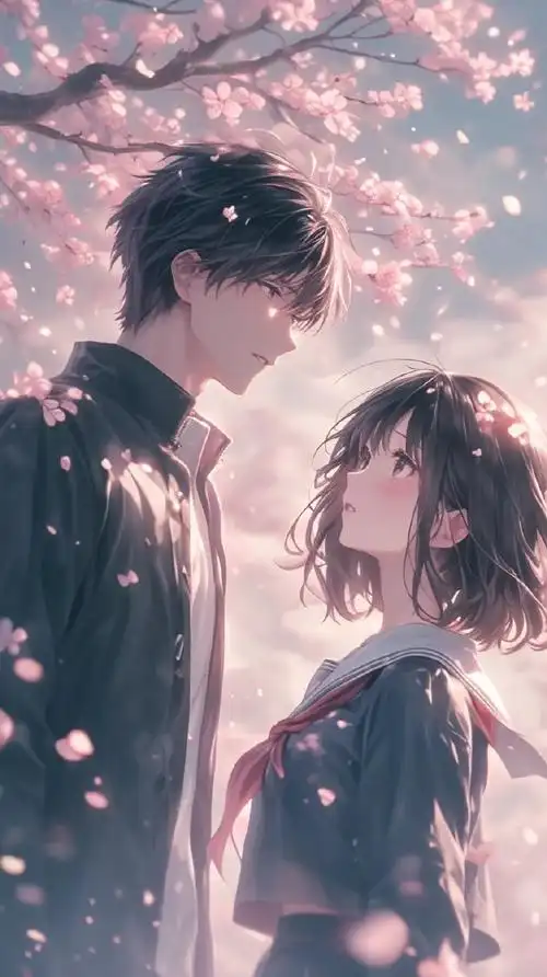 樱花树下的甜蜜约会|二次元浪漫情侣壁纸#手机壁纸##唯美图片##情侣