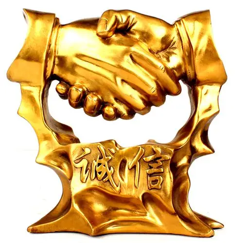 聚缘阁 诚信共赢握手合作摆设品 办公室摆件 工艺品开业乔迁礼品