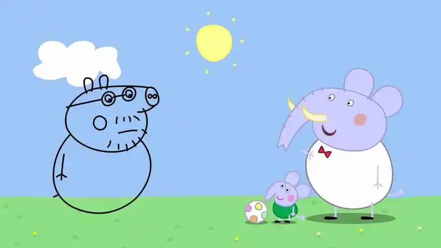 小猪佩奇想和小象艾德蒙一起踢足球