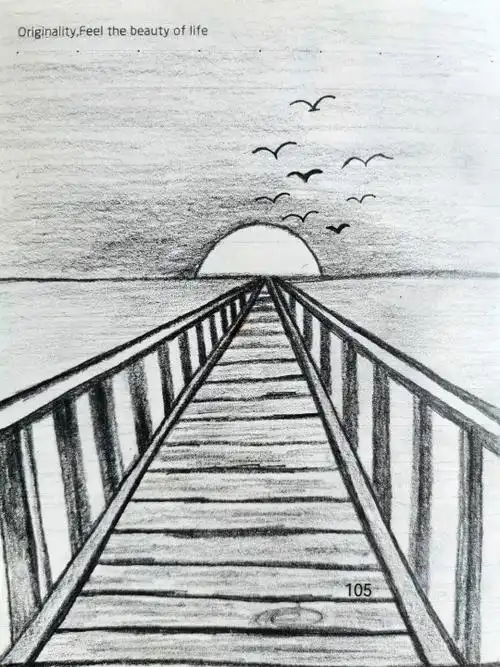 夕阳,风景画,铅笔画临摹