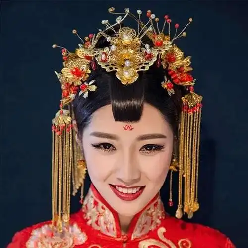 古装桃心大小桃形心形秀禾花苞辫子儿童舞蹈表演前额假发刘海 秀禾